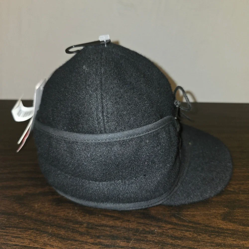 CrownCap Ear Flap Hat Size 6 1/4 Kids Black Wool Blend Lace Up Winter Cap 1-170